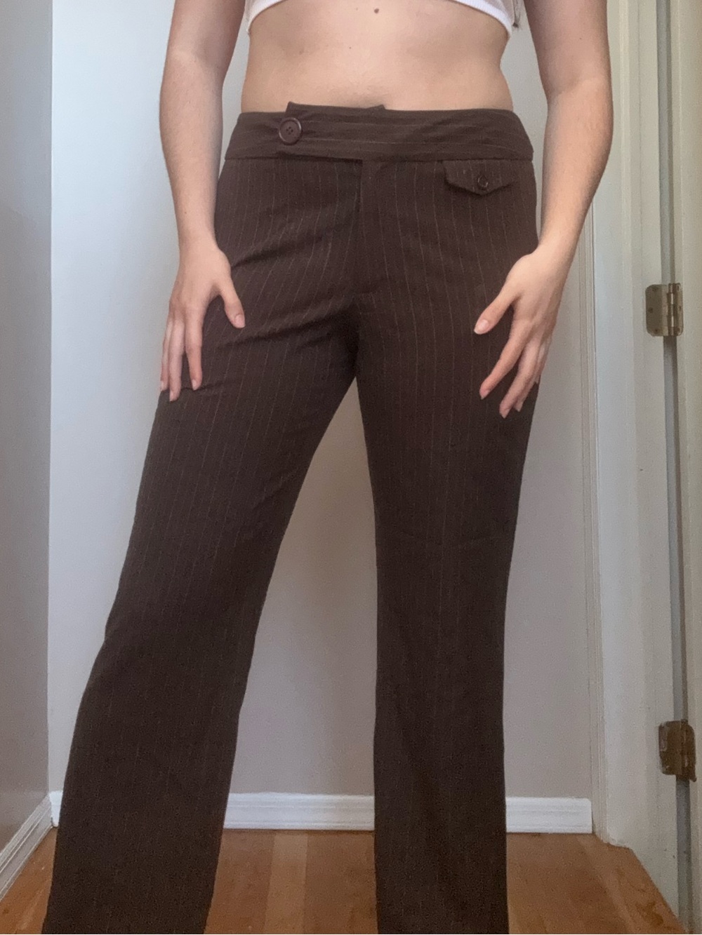 Nine West Brown Pinstripe Tailored Pants 90s Office Core Wide Leg Trouser Size12